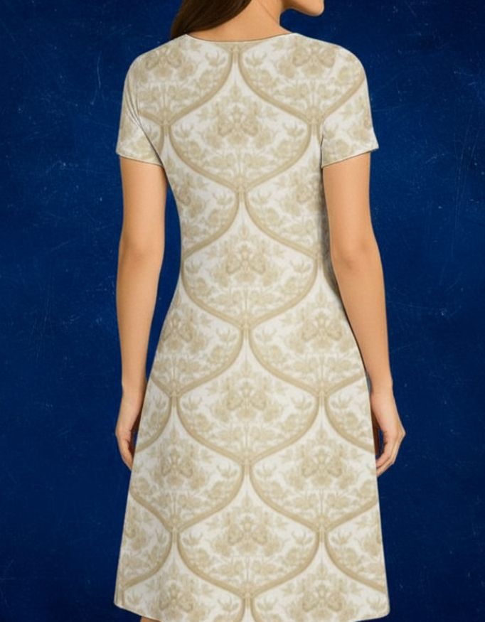 Royal Golden Scallop Gilded Brocade A Line Dress - Image 3