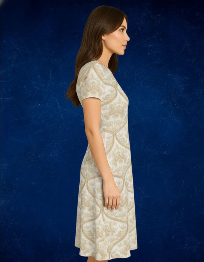 Royal Golden Scallop Gilded Brocade A Line Dress - Image 4