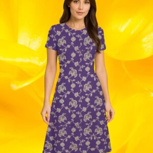 Royal Purple Imperial Plum Floral A Line Dress