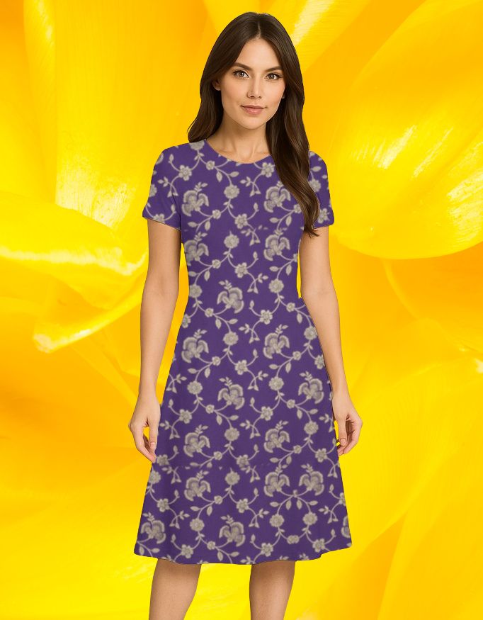 Royal Purple Imperial Plum Floral A Line Dress