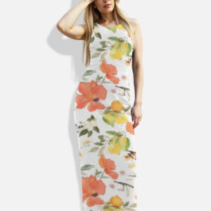 Tropical Citrus Flare Bodycon Dress Tangerine Lemon Yellow