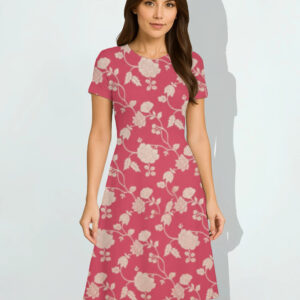 Royal Ruby Red Elegant A line Dress Crimson Vintage Floral